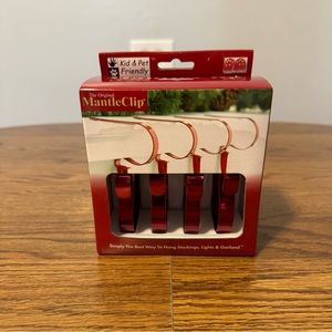 The Original Mantle Clip - (4) Shiny Red Stocking Holder Lights or Garland